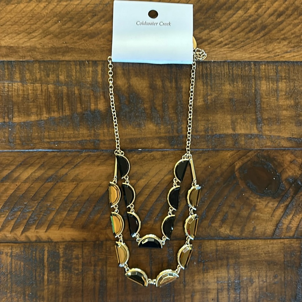 NWT Coldwater Creek Crescent Black Bronze Jewel Necklace